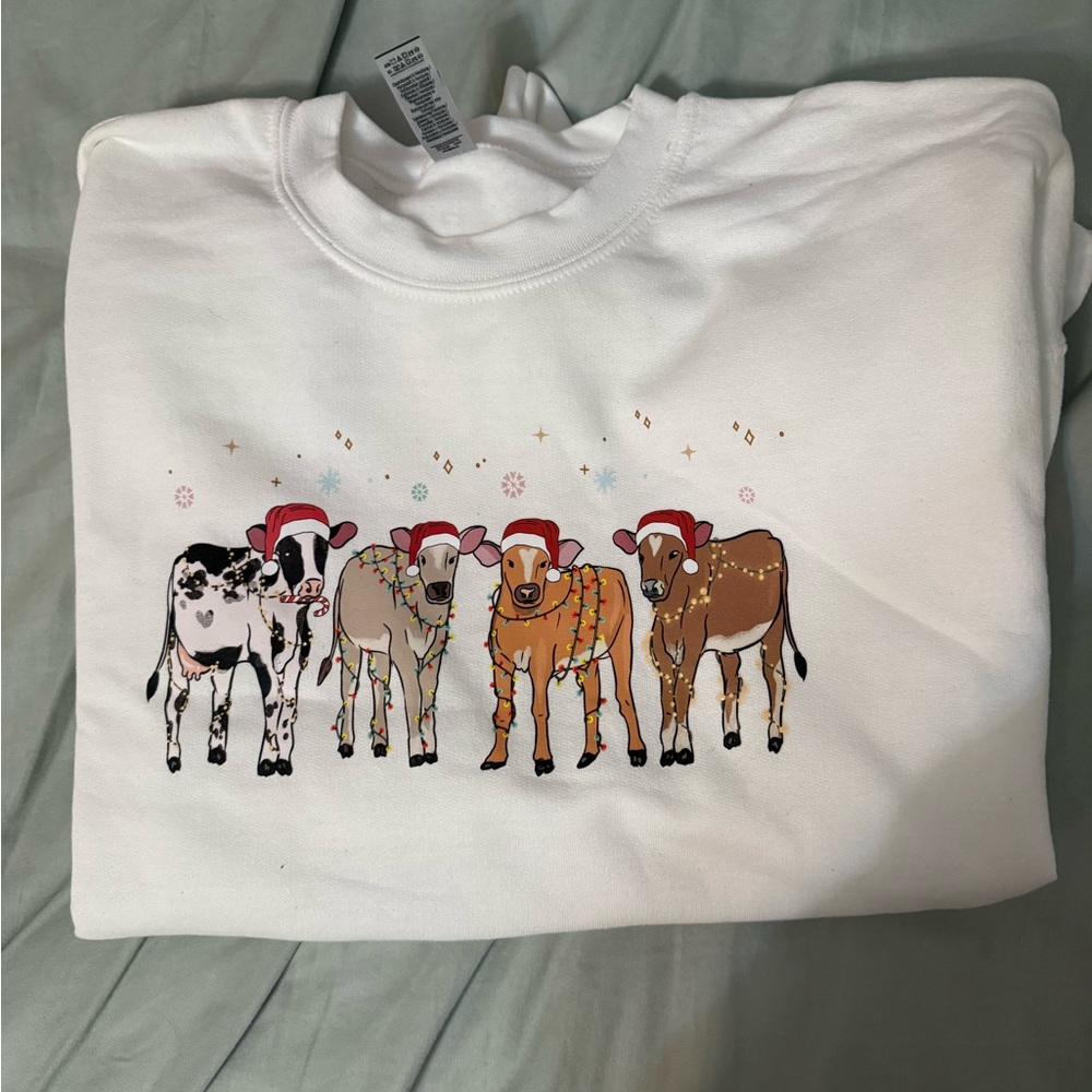 Womens Festive Cow Print White Shirt